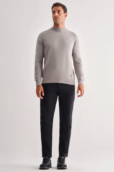 Gri Yarım Balıkçı Yaka Uzun Kol Cepsiz Comfort Fit Classic Pamuklu Triko Kazak 1012255208 - Resim 2