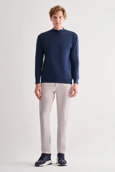 İndigo Mavi Yarım Balıkçı Yaka Cepsiz Comfort Fit Classic Pamuklu Triko Kazak 1012255001 - 2