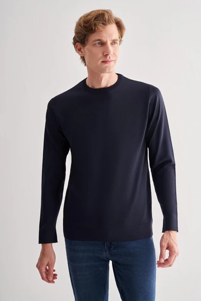 Lacivert Uzun Kol Bisiklet Yaka Cepsiz  Slim Fit  Triko 1012255151 ürün görseli