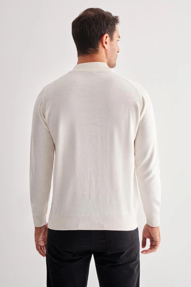 Açık Krem Yarım Balıkçı Yaka Cepsiz Comfort Fit Classic Pamuklu Triko Kazak 1012255001 - Resim 5