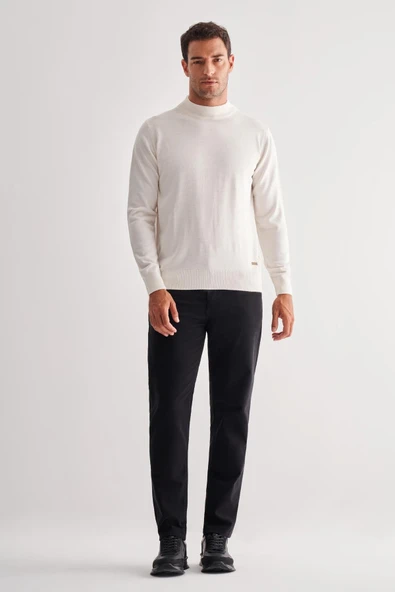 Açık Krem Yarım Balıkçı Yaka Cepsiz Comfort Fit Classic Pamuklu Triko Kazak 1012255001 - Resim 2