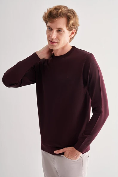 Mürdüm Bisiklet Yaka Cepsiz Slim Fit Casual Triko Kazak - Resim 3