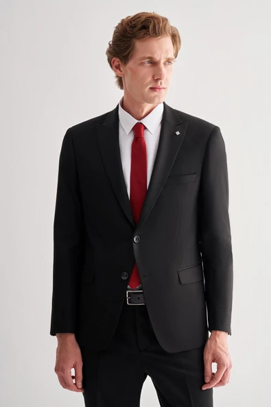 Siyah Kılıç Yaka Tam Astar 6 Drop Slim Fit Takım Elbise 1001255157 ürün görseli