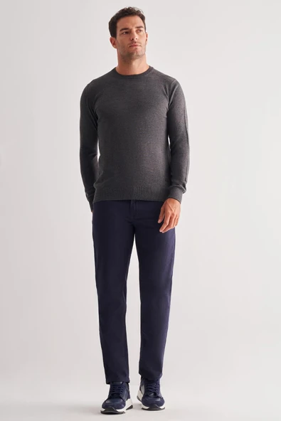 Füme Bisiklet Yaka Uzun Kol Cepsiz Comfort Fit Classic Pamuklu Triko Kazak 1012255206 - 2