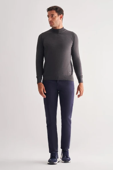 Füme Yarım Balıkçı Yaka Cepsiz Comfort Fit Classic Pamuklu Triko Kazak 1012255001 - Resim 2