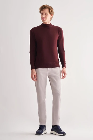 Bordo Yarım Balıkçı Yaka Cepsiz Comfort Fit Classic Pamuklu Triko Kazak 1012255001 - Resim 2