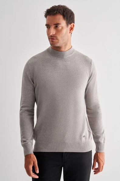 Gri Yarım Balıkçı Yaka Uzun Kol Cepsiz Comfort Fit Classic Pamuklu Triko Kazak 1012255208 ürün görseli