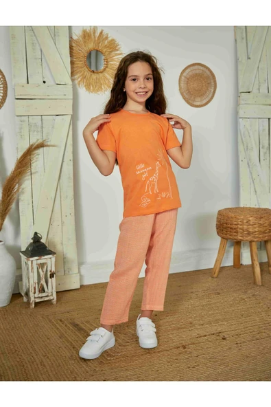 Weweus Turuncu Kız Çocuk Pijama Takımı 823 - 2