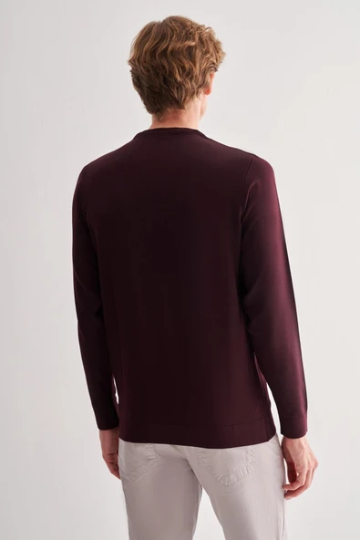 Mürdüm Bisiklet Yaka Cepsiz Slim Fit Casual Triko Kazak - Resim 5