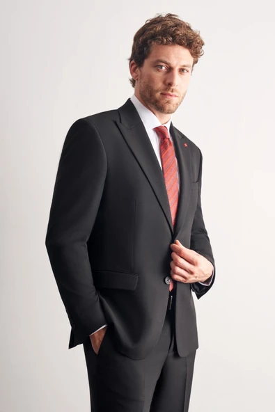 Siyah Kırlangıç Yaka Tam Astar 6 Drop Slim Fit Takım Elbise 1001255162 - Resim 3