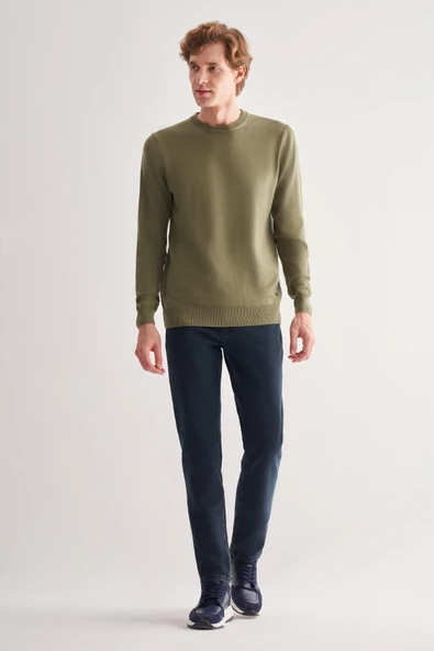 Açık Yeşil Bisiklet Yaka Cepsiz Comfort Fit Classic Pamuklu Triko Kazak 1012255006 - Resim 2