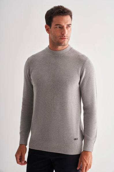 Gri Yarım Balıkçı Yaka Uzun Kol Cepsiz Comfort Fit Casual Pamuklu Triko Kazak 1012255203 ürün görseli