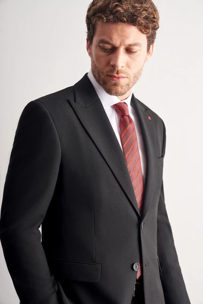 Siyah Kırlangıç Yaka Tam Astar 6 Drop Slim Fit Takım Elbise 1001255162 - Resim 4
