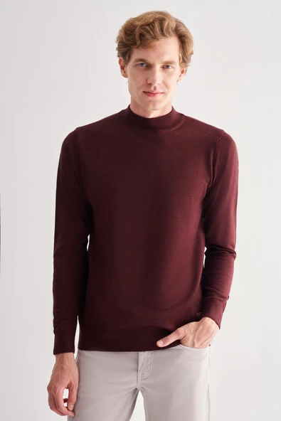 Bordo Yarım Balıkçı Yaka Cepsiz Comfort Fit Classic Pamuklu Triko Kazak 1012255001 ürün görseli