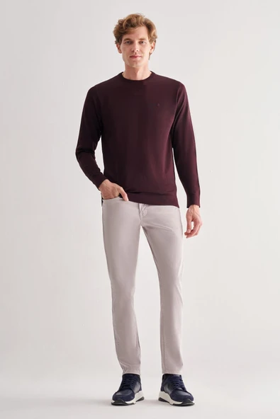 Mürdüm Bisiklet Yaka Cepsiz Slim Fit Casual Triko Kazak - Resim 2