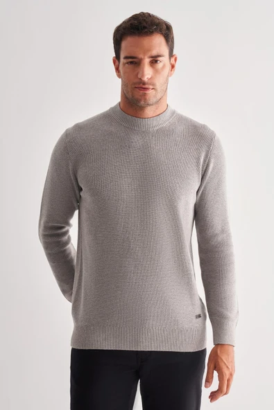 Gri Yarım Balıkçı Yaka Uzun Kol Cepsiz Comfort Fit Casual Pamuklu Triko Kazak 1012255203 - Resim 3