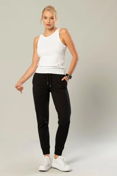 Weweus Siyah Kadın Paçası Lastikli 2 Iplik Eşofman Alt 228