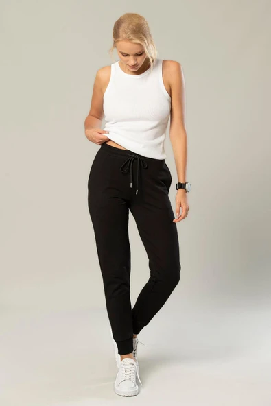 Weweus Siyah Kadın Paçası Lastikli 2 Iplik Eşofman Alt 228 - 2