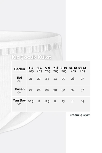 ERDEM İÇ GİYİM Erdem Beyaz Kız Çocuk Ribana Boxer  4329 - 3