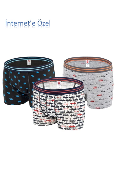 ERDEM İÇ GİYİM Erdem Siyah-beyaz-gri Likralı 3'lü Erkek Çocuk Boxer 3364 ürün görseli