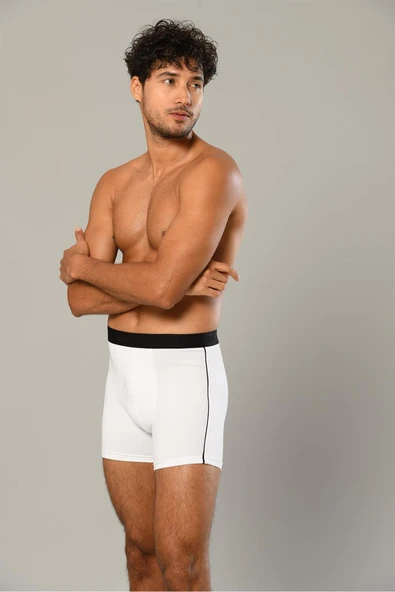 ERDEM İÇ GİYİM Erdem Beyaz Pamuk Elastan Uzun Boxer 1417 - Resim 3