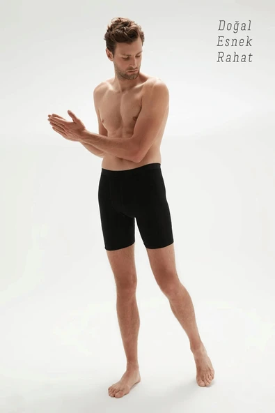 ERDEM İÇ GİYİM Weweus Siyah Erkek Süper Ince Doğal Bambu Lüks Uzun Boxer 1013 - 4