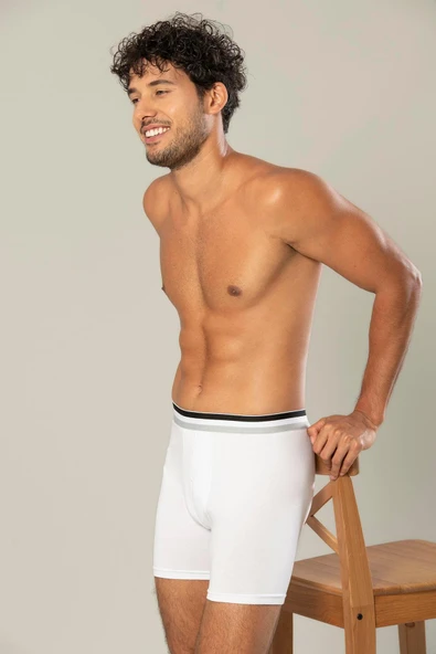 ERDEM İÇ GİYİM Erdem Beyaz Pamuk Elastan Uzun Boxer 1415 - Resim 2