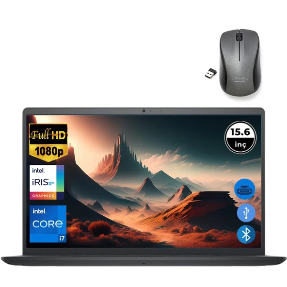 Dell Inspiron 3520 i7 1255U 32GB 1TB M.2 SSD I35201013U ATL46 O/B 15.6" Fdos Taşınabilir Bilgisayar+Mouse ürün görseli 1