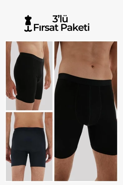 ERDEM İÇ GİYİM Weweus 3'lü Siyah Erkek Süper Ince Doğal Bambu Lüks Uzun Boxer 1013 ürün görseli