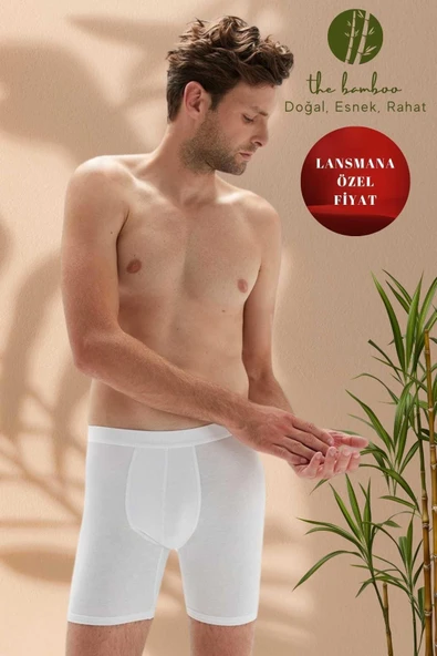 ERDEM İÇ GİYİM Weweus Beyaz Erkek Süper Ince Doğal Bambu Lüks Uzun Boxer 1013 ürün görseli