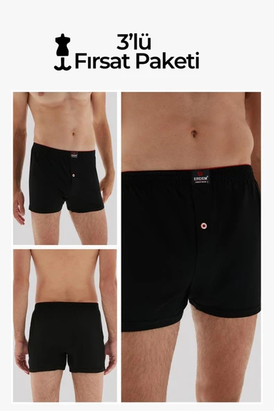 ERDEM İÇ GİYİM Erdem 3'lü Siyah Penye Boxer 1400 ürün görseli