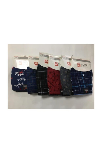Erdem 6 Li Erkek Desenli Penye Boxer - 1