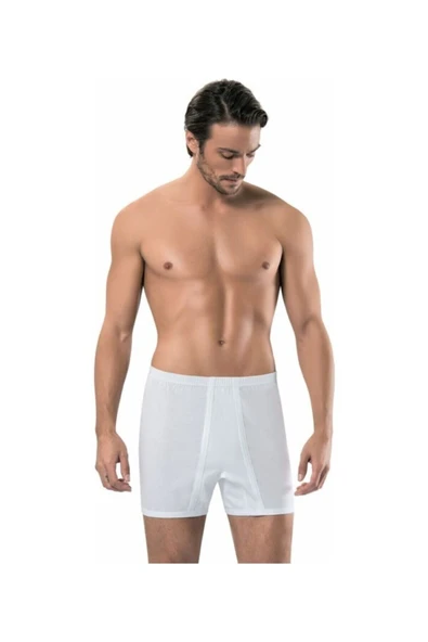 Erdem 1350 Erkek Beyaz 6'lı %100 Pamuk Paçalı Boxer - 1