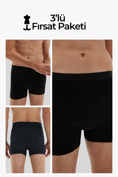 ERDEM İÇ GİYİM Weweus Siyah 3'lü Erkek Süper Ince Doğal Bambu Lüks Boxer 1012 - 1