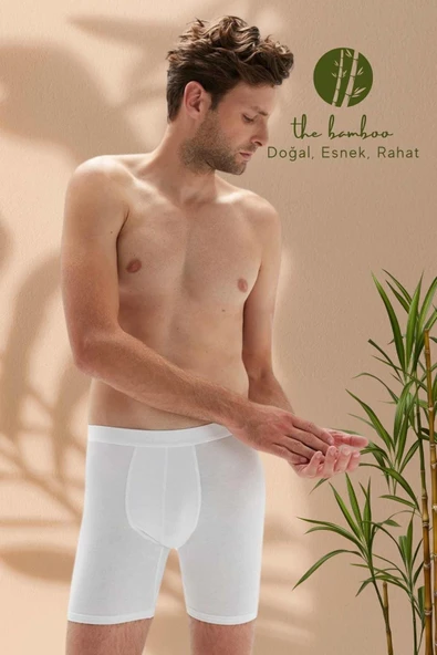 ERDEM İÇ GİYİM Weweus Beyaz Erkek Süper Ince Doğal Bambu Lüks Uzun Boxer 1013 - Resim 3