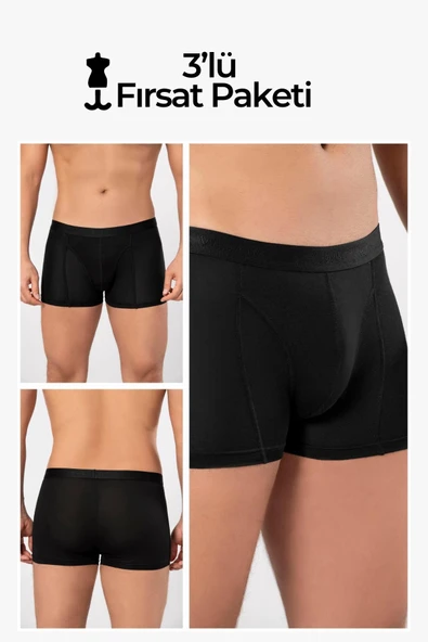 Weweus Siyah 3'lü Micro Modal Premium Erkek Boxer 14183 ürün görseli