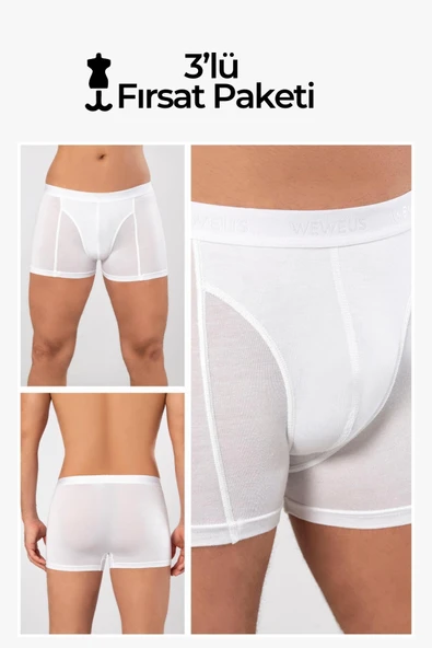 Weweus Beyaz 3'lü Micro Modal Premium Erkek Boxer 14183 ürün görseli