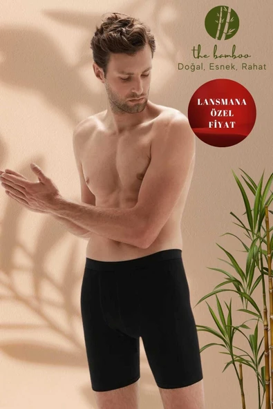 ERDEM İÇ GİYİM Weweus Siyah Erkek Süper Ince Doğal Bambu Lüks Uzun Boxer 1013 - 1
