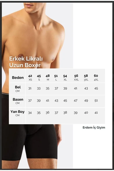 ERDEM İÇ GİYİM Erdem Siyah 3'lü Pamuk Elastan Uzun Boxer 1470 - Resim 2