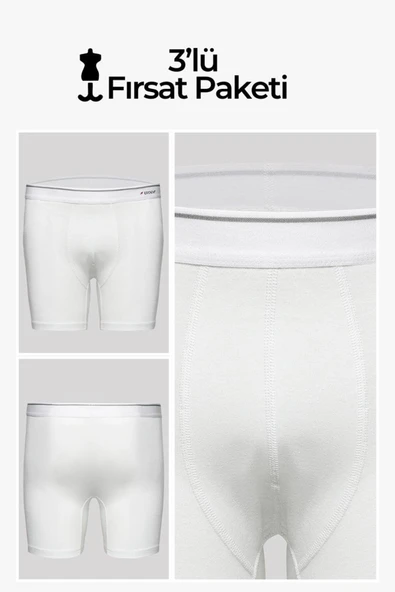 ERDEM İÇ GİYİM Erdem Beyaz 3'lü Pamuk Elastan Uzun Boxer 1470 ürün görseli