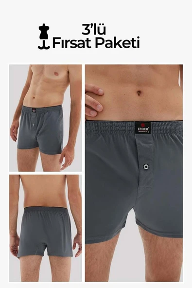 ERDEM İÇ GİYİM Erdem 3'lü Füme Penye Boxer 1400 - 1
