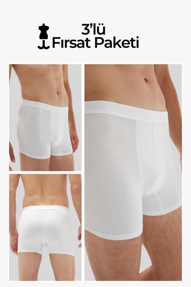 ERDEM İÇ GİYİM Weweus Beyaz 3'lü Erkek Süper Ince Doğal Bambu Lüks Boxer 1012 ürün görseli