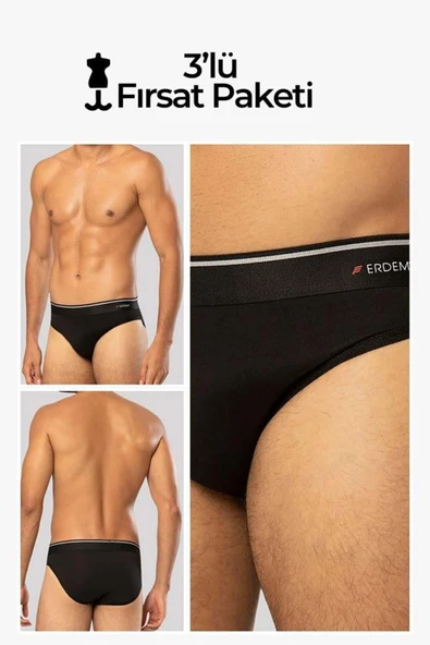 ERDEM İÇ GİYİM Erdem Siyah 3'lü Pamuk Elastan Slip 1340 ürün görseli