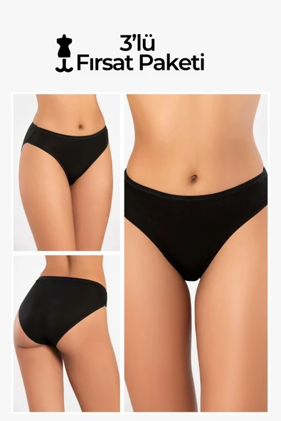 Weweus 3'lü Siyah Micro Modal Premium Kadın Külot 72643 ürün görseli