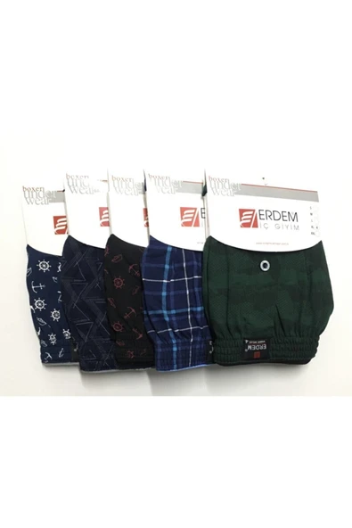 Erdem 7 Adet Desenli Renk Erkek Penye %100 Pamuklu Boxer - 1