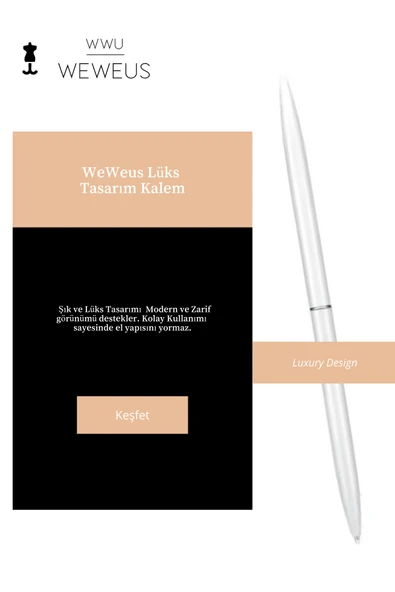 Weweus Beyaz Düz Lüks Tükenmez Kalem - Resim 3
