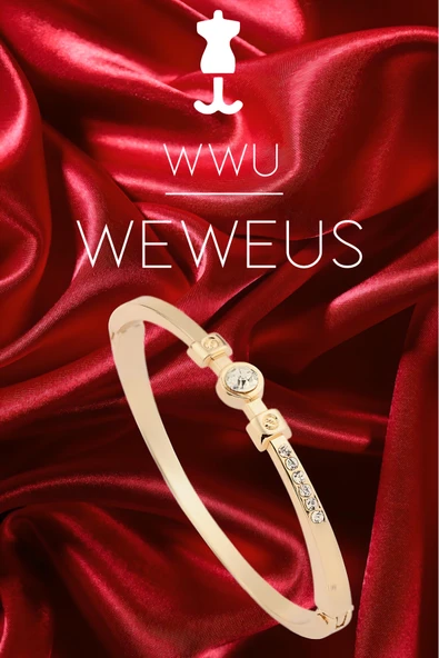 Weweus Gold Lüks Kadın Tek Taş Kelepçe Bileklik - 3