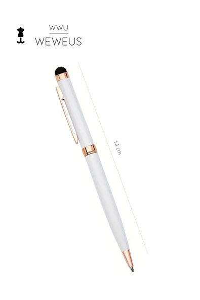 Weweus Beyaz Rose Detaylı Üst Siyah Lüks Tükenmez Kalem - Resim 4