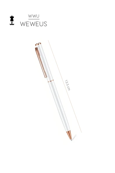Weweus Beyaz Rose Detaylı Düz Geçmeli Lüks Tükenmez Kalem - Resim 4