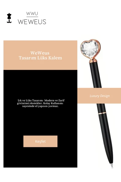 Weweus Siyah Kristal Kalp Tasarım Lüks Tükenmez Kalem - Resim 2